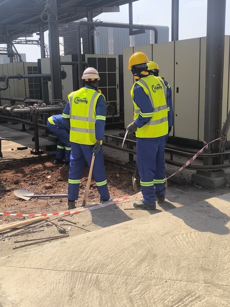 Industrial construction execution with structural steel and PPE safety gear